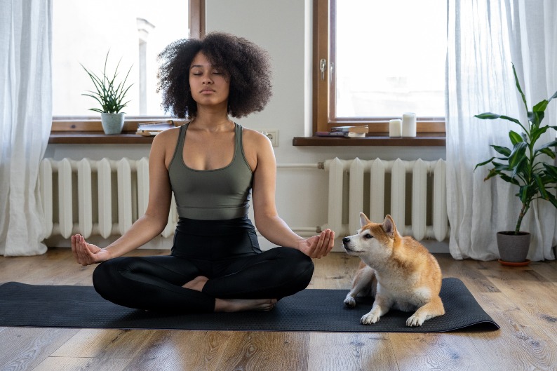 woman meditating  at home 