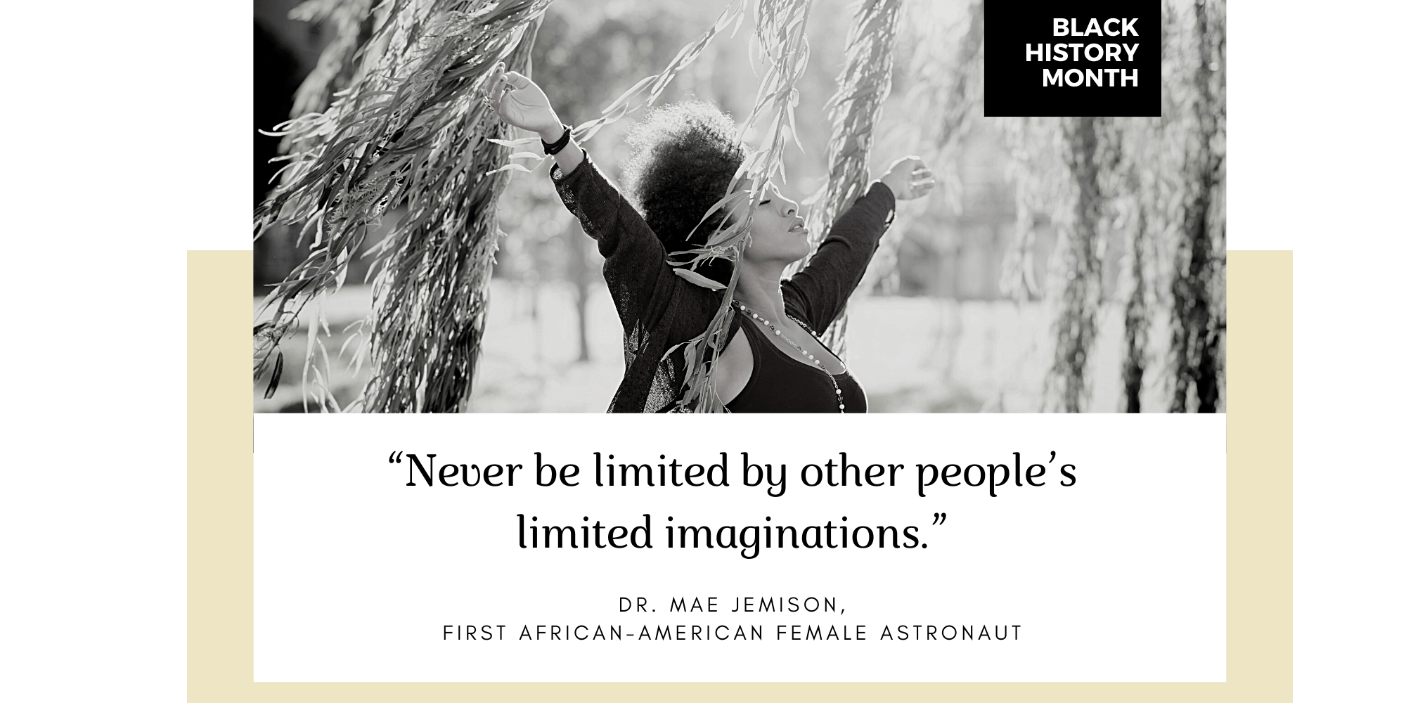 Dr. Mae Jemison quote with a black woman feeling the wind